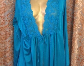 Gorgeous 1950's Vintage Aqua Nightgown/Nightdress/Robe Made in USA by Gilead