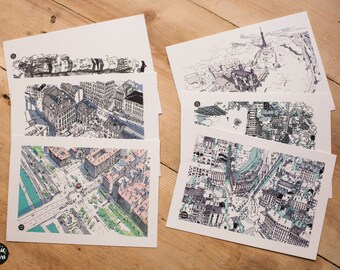 Lot de 6 Grandes cartes postales de Lyon avec enveloppes, Batch of 6 Postcards of Lyon, Cartes de voeux, Greetings cards