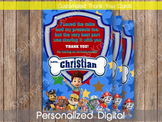 Paw Patrol Thank You Card Paw Patrol Printable Thank You