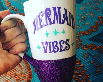 Mermaid Vibes Glitter Mug // 16oz tall latte mug