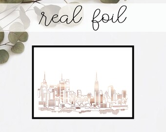 New York Skyline Landscape Print // Real Gold Foil // Minimal // Gold Foil Art // Home Decor // Modern Office Print // Landmark // World