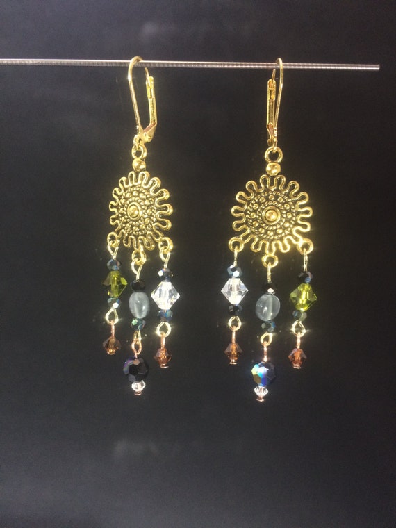 Items similar to Sunburst Chandelier Leverback Earrings on Etsy