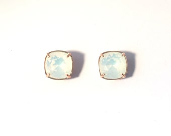 White opal earrings, Gold opal studs, bridesmaid, wedding, gifts under 50, anniversary gift, 30th birthday, bridal, Australian seller