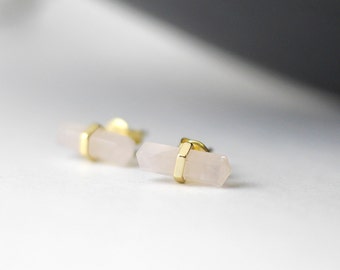 Rose Quartz Earrings | Rose Quartz Gold Studs | Boho Earrings | Bohemian Studs | Gift For Girlfriend | Stud Earrings Gold | Gift For Her
