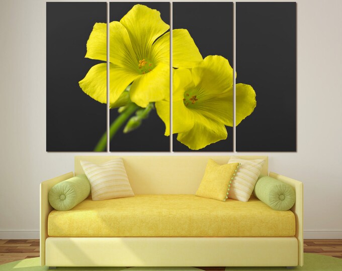 Large yellow orchid wall art flower print set of 3 or 5 panels, yellow orchid flower photography botanical art canvas home decoration poster