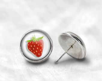 Strawberry Earrings - Strawberry Earring - Strawberries Earrings - Fruit Jewelry for Her (Pair) Lifetime Guarantee (E0349)