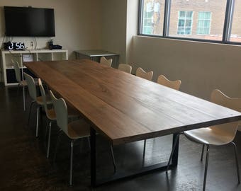X Base Farmhouse Table Poplar X Legs Table. Distressed Dining - 12 Foot Long Modern Industrial Conference Table, Metal Base, Steel Base