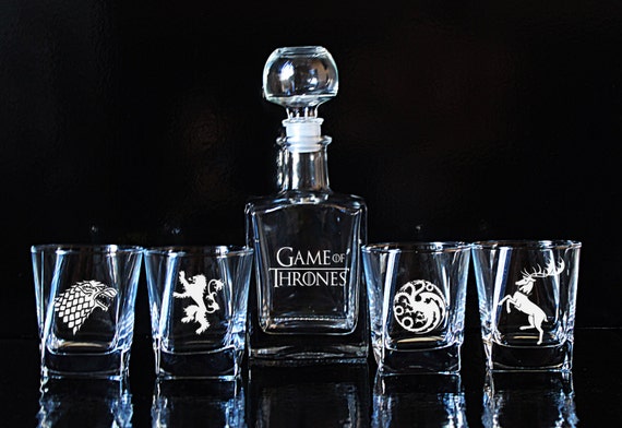 Game of thrones Glass Whiskey decanter Set by EngravedBoutique