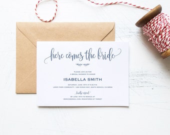 Navy Blue Bridal Shower Invitation, Wedding Shower Invitation, Bridal Shower Invites, Printable, Digital, wedding invites, WPC_336
