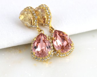 Bridal earrings, Bridal jewelry, Gold Wedding earrings, Crystal earrings, Blush crystal earrings, Bridesmaid earrings, Swarovski earrings
