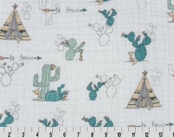 Shannon Embrace Fabric, SMD Young and Brave Embrace Fabric, Tee Pee Gauze Fabric, Double Gauze Fabric, Be Brave Gauze, Fabric By The Yard,