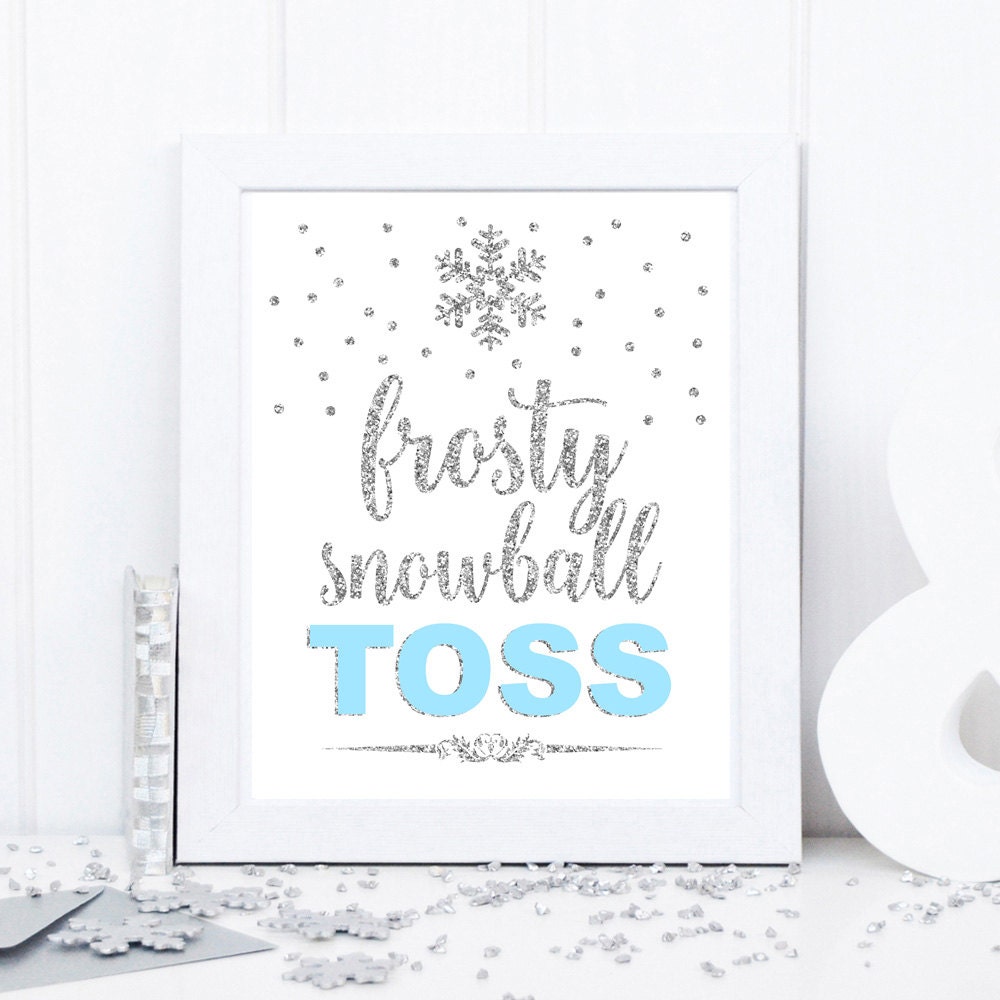 Frosty snowball toss sign winter onederland party table