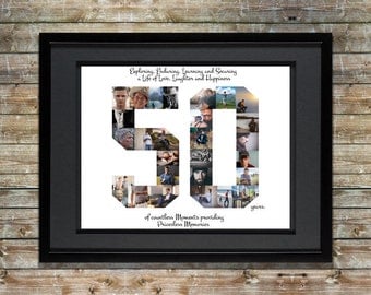 50th Birthday / Anniversary Photo Collage - 50th Birthday Centerpiece - 50th Birthday Gift - 50th Anniversary Gifts - Custom Photo Collage