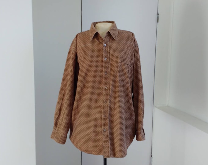 Vanderbilt corduroy shirt size L, long sleeve casual button down mens shirt in beige and red, oxford shirt suitable for work or play
