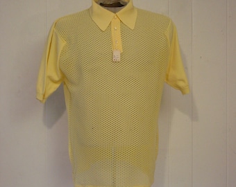 Vintage shirt, 1960s shirt, Ban Lon shirt, vintage clothing, mesh clothing, L, NOS