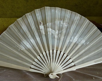 Folding Fan, Flying Putto, antique fan, victorian fan, ca. 1900