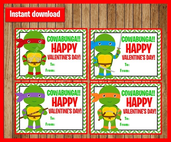 Ninja Turtles Valentine's Day Cards instant download