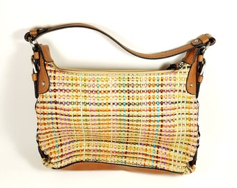 Vintage Fossil Multicolor Straw Purse Handbag Hobo