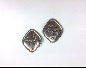 Chanel Vintage Silver with Gold Wash Vintage 1980s Clip on Earrings Authentic