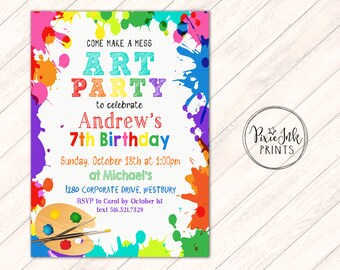 Art Party Birthday Invitation, Painting Birthday Invitation, Art Birthday Party Printable, Art Birthday Party Invitation, Painting Invite