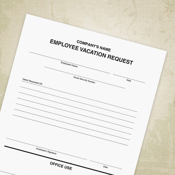 Employee Vacation Request Printable Form PDF For Business