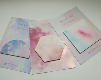 Geometric Watercolour Post-it Notes/Page Flags / Sweet watercolor post it sticky notes - Free Domestic Shipping!!
