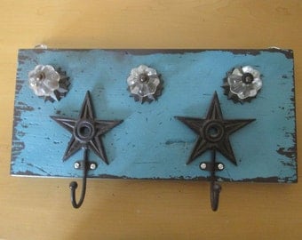 Shabby Chic Teal and Brown Jewelry Wall Hanger
