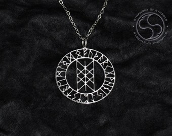 Web of Wyrd Pendant Viking Symbol Stainless Steel Jewelry Rune Circle Necklace Keychain Logo Runic Wheel Emblem Futhark Amulet Talisman Sign