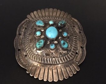 Vintage Navajo Silver and Turquoise Belt Buckle
