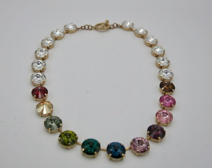 Color stories, rainbow Swarovski crystal rivoli collar necklace guaranteed to get noticed and turn heads!