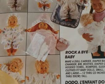 DOLL CLOTHES PATTERN McCalls 7398 Baby Doll Clothes pattern 12-22 inch Doll carrier pattern diaper bag doll wardrobe sewing pattern baby bib
