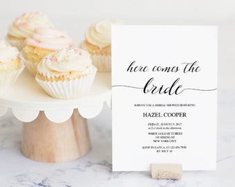 Bridal Shower Invitation Template, Printable Wedding Shower, DIY Shower Invite, Instant Download, Editable PDF, Modern Calligraphy #SPP007sw