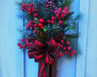 Winter Wreath Swag, Winter Swag Wreath, Red Berry Wreath, Christmas, Wreath, Christmas Swag, Front Door Wreath, Door Swag, Porch Door Wreath
