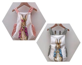 Handmade, peter rabbit romper, flopsy bunny, beatrix potter, romper, baby girl, baby boy, toddler, unisex, cake smash, first birthday, chris