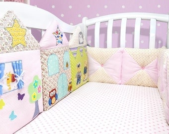 Baby girl nursery bedding: crib cot bumper, newborn girl gift, baby girl gift (004)
