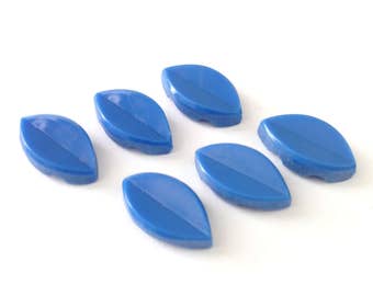 25 Vintage Blue Glass Leaf Leaves Cabochons 11mm x 9mm