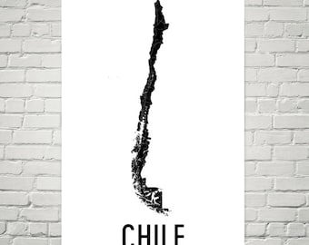 Chile Map, Map of Chile, Chilean Art, Chile Poster, Chile Wall Art, Chile Poster, Chile Gifts, Chilean Gifts, Chile Decor, Chile Map Art