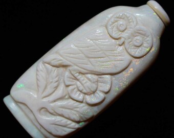 Opal Snuff Bottle Owl Carving Figurine October Birthstone