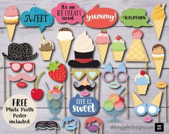Ice Cream Party Photo Booth Props, Birthday Party Props, Printable Photo Booth, Photobooth Props, Ice Cream Party Photo Booth, Photo Booth