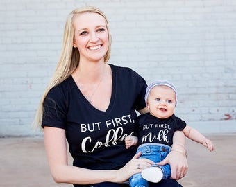 mommy and me outfit, matching mother baby, but first coffee, matching mother son set, new mom gift set, mom life , funny mom life shirt