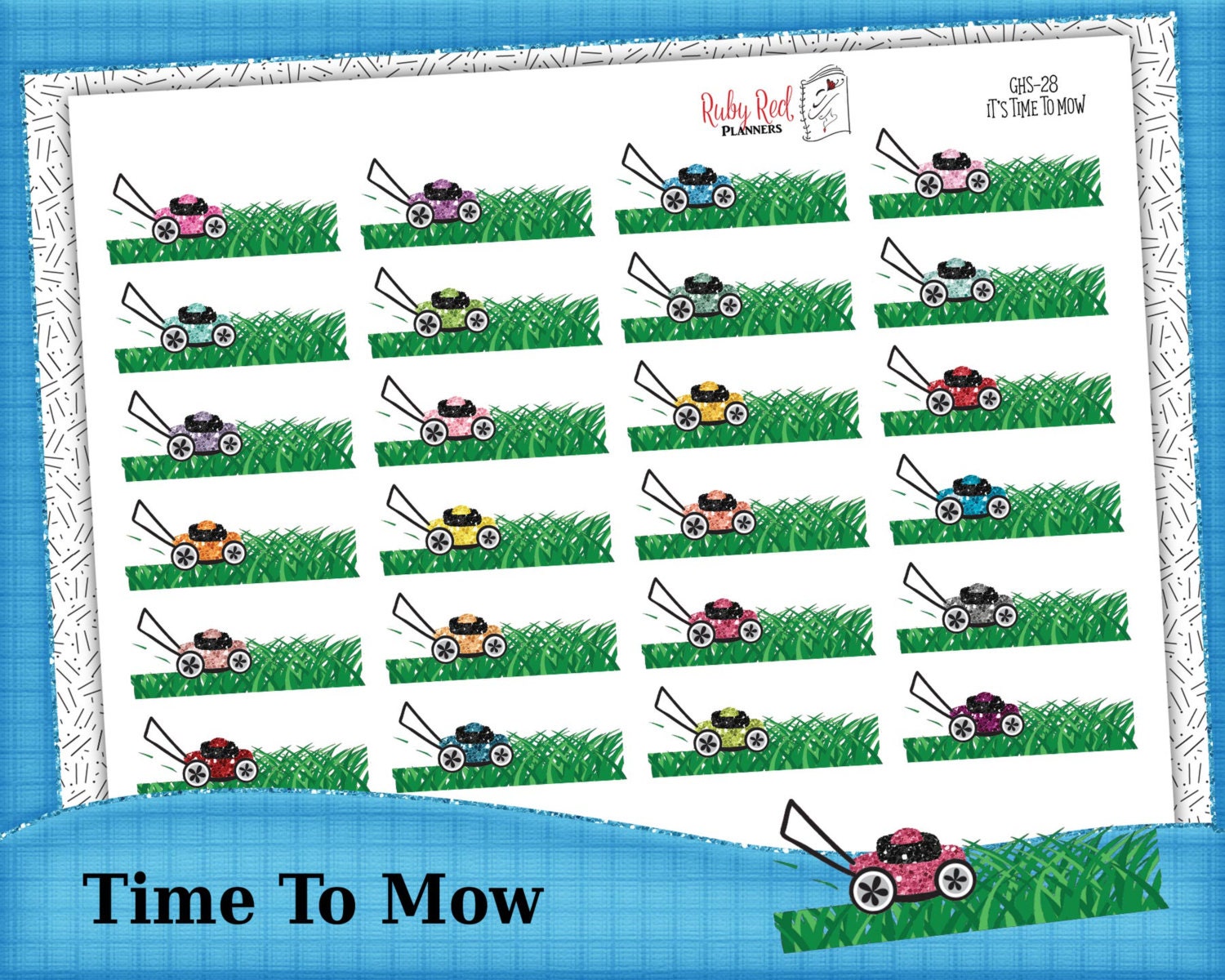 Glitter Lawn Mower Planner Stickers Lawn Stickers Mowing