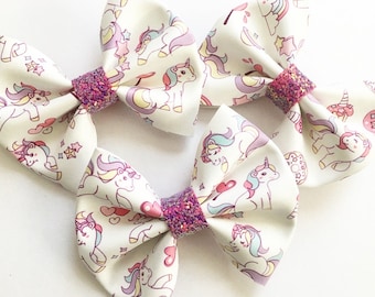 Unicorn bow | Unicorn clip | Unicorn | Faux Leather Bow | Hair Bow | Hair Clip