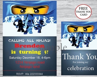 Instant Download - Ninjago invitation + free thank you card , Ninjago Birthday ,Ninjago party, , printable