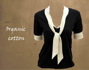 retro shirt organic cotton, shirt with tie, T shirt biological cotton, shirt GOTS certified cotton