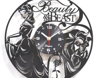 BEAUTY and the BEAST vinyl wall clock of recycled lp record Beauty and the Beast vinyl wall decor Disney vinyl art Beauty and the Beast gift