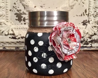Painted Mason Jar, Mason Jar Decor, Kitchen Canisters, French Country Decor, Mason Jar Canister, Kitchen Decor, Farmhouse Decor