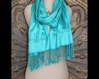 Terra Cotta Hand Embroidered Pashmina Shawl One of a Kind main image 1