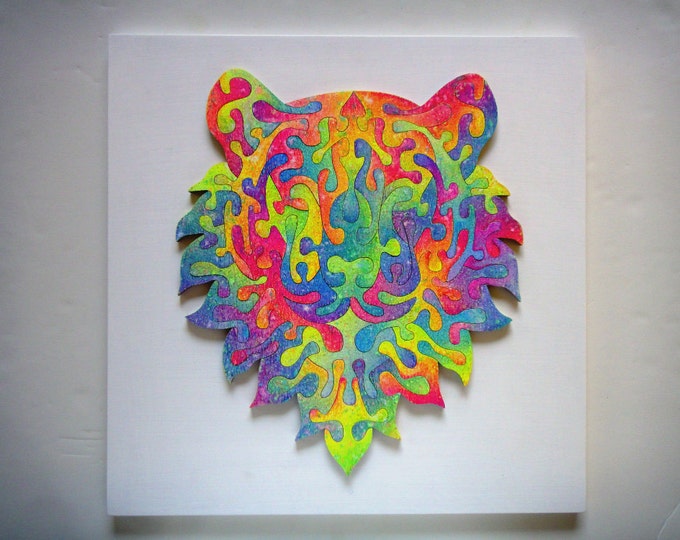 Puzzle Art: Rainbow Lion; Healing Art, Smart Toy, Brain Train, Adult Gift, Wooden Handmade, Ready To Hang, Acrylic On Pieces by Samo Svete