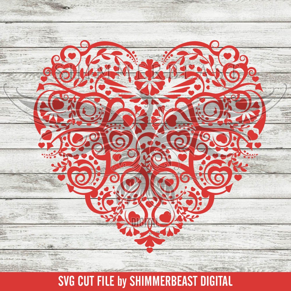 Download Valentine's Day SVG Cut File Folk Art Heart svg