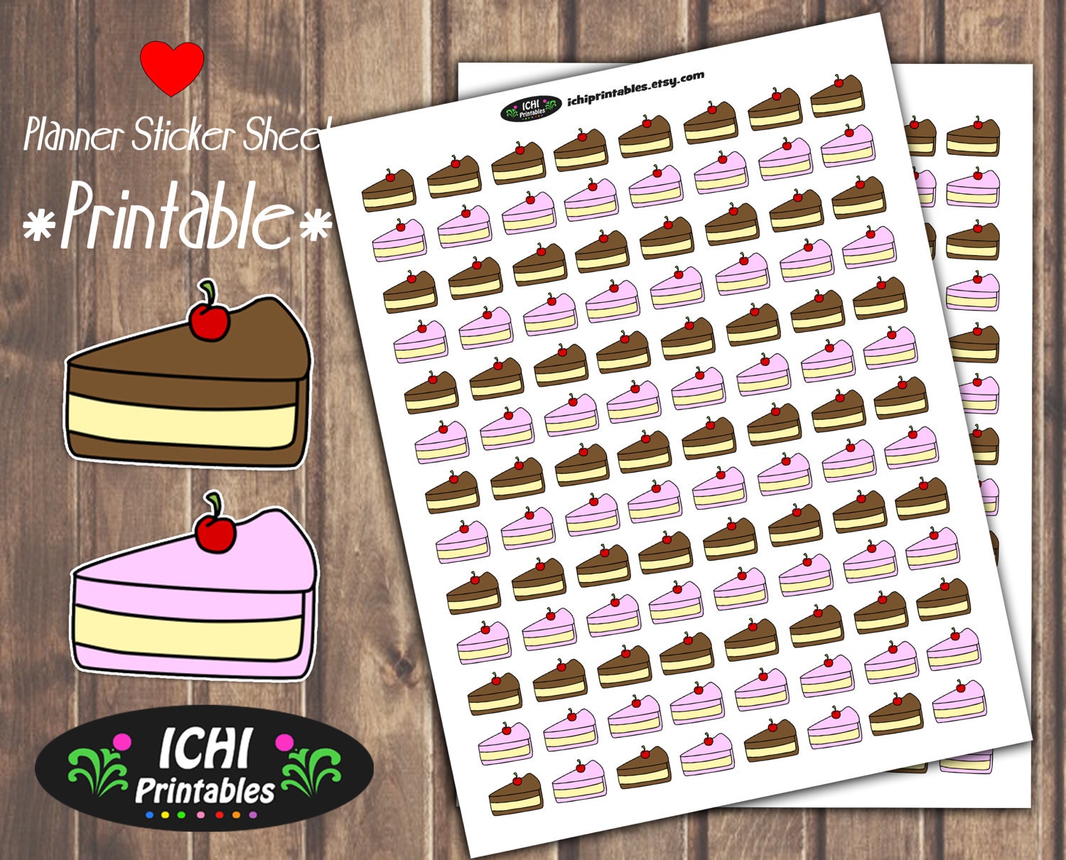 Chocolate Cake Printable Planner Stickers Cake Slice Planner